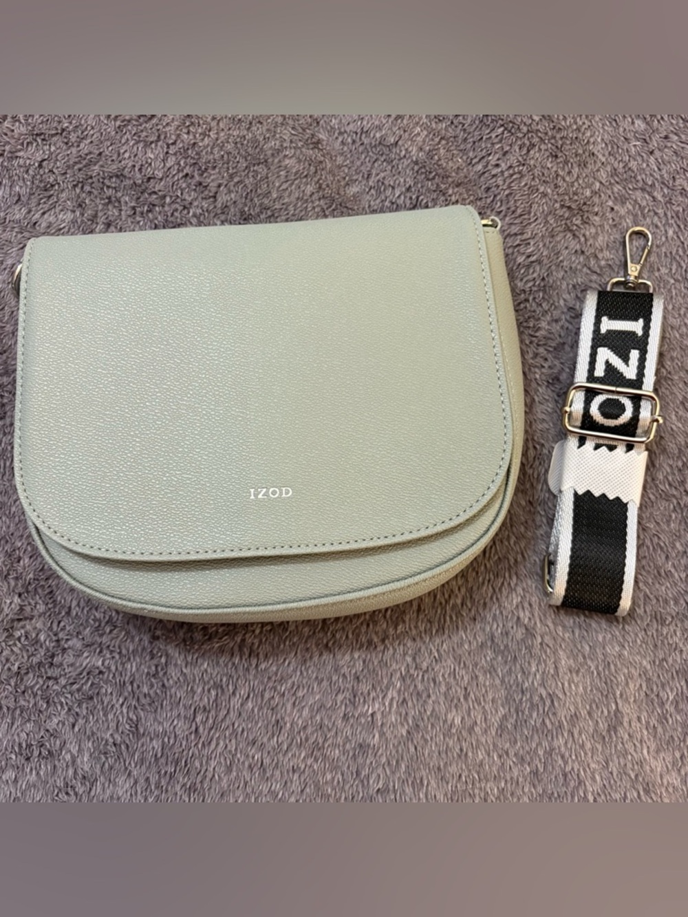 Izod Pale Mint Crossbody Bag with Detachable Black & White Strap
